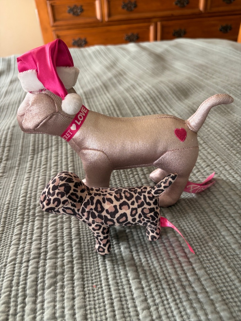 PINK Victoria's Secret Metallic Pink and Hot Pink Dog Plush Set